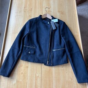 Banana Republic Black Bomber Jacket Navy Blue Suede